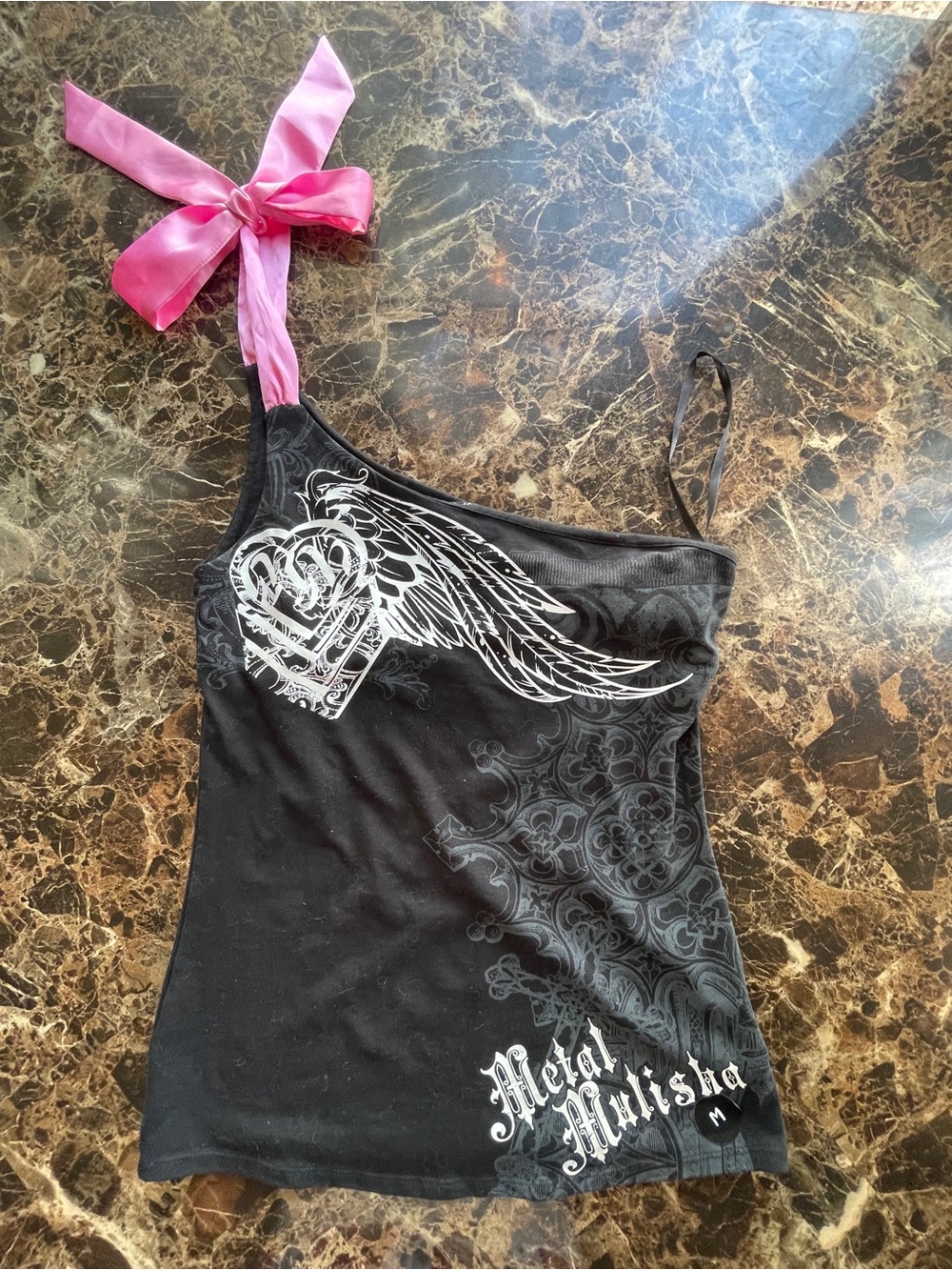 Metal Mulisha Black One-Shoulder Tank with Pink Tie